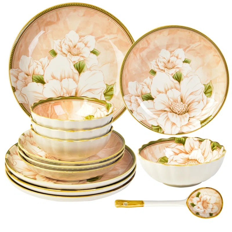 Peach Floral Dinnerware Set