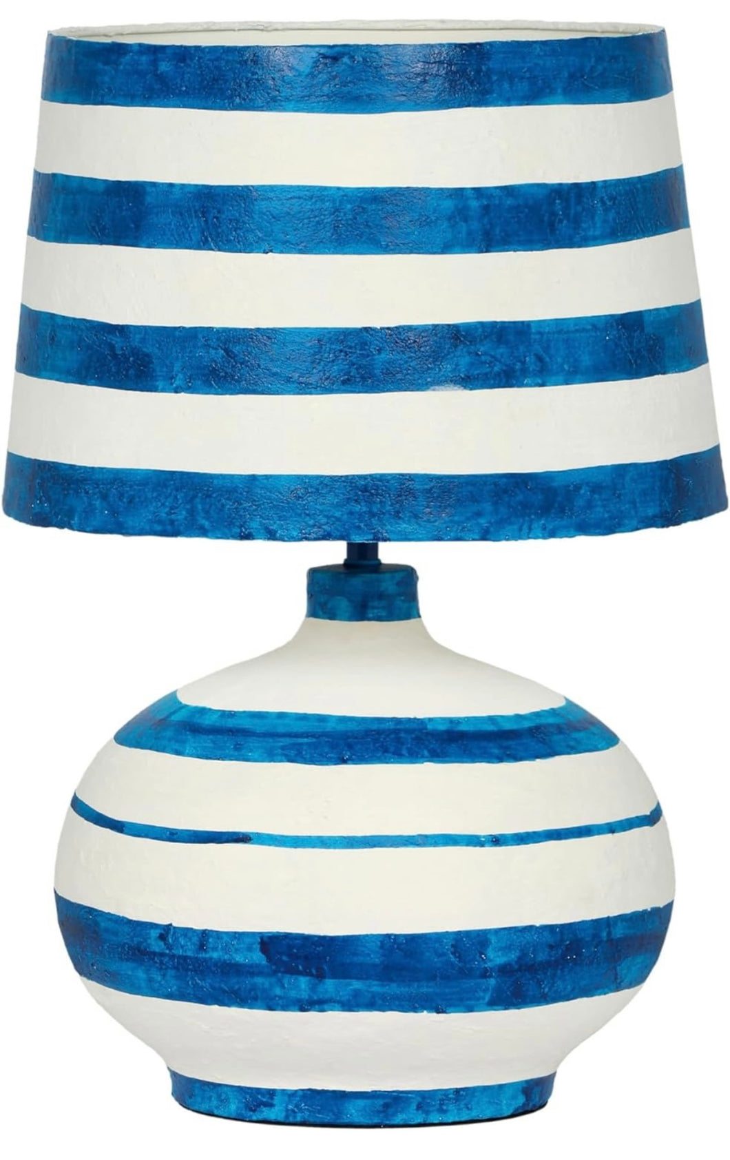 Striped Blue Papier Mache Lamp