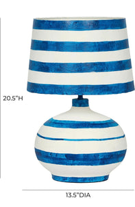 Striped Blue Papier Mache Lamp