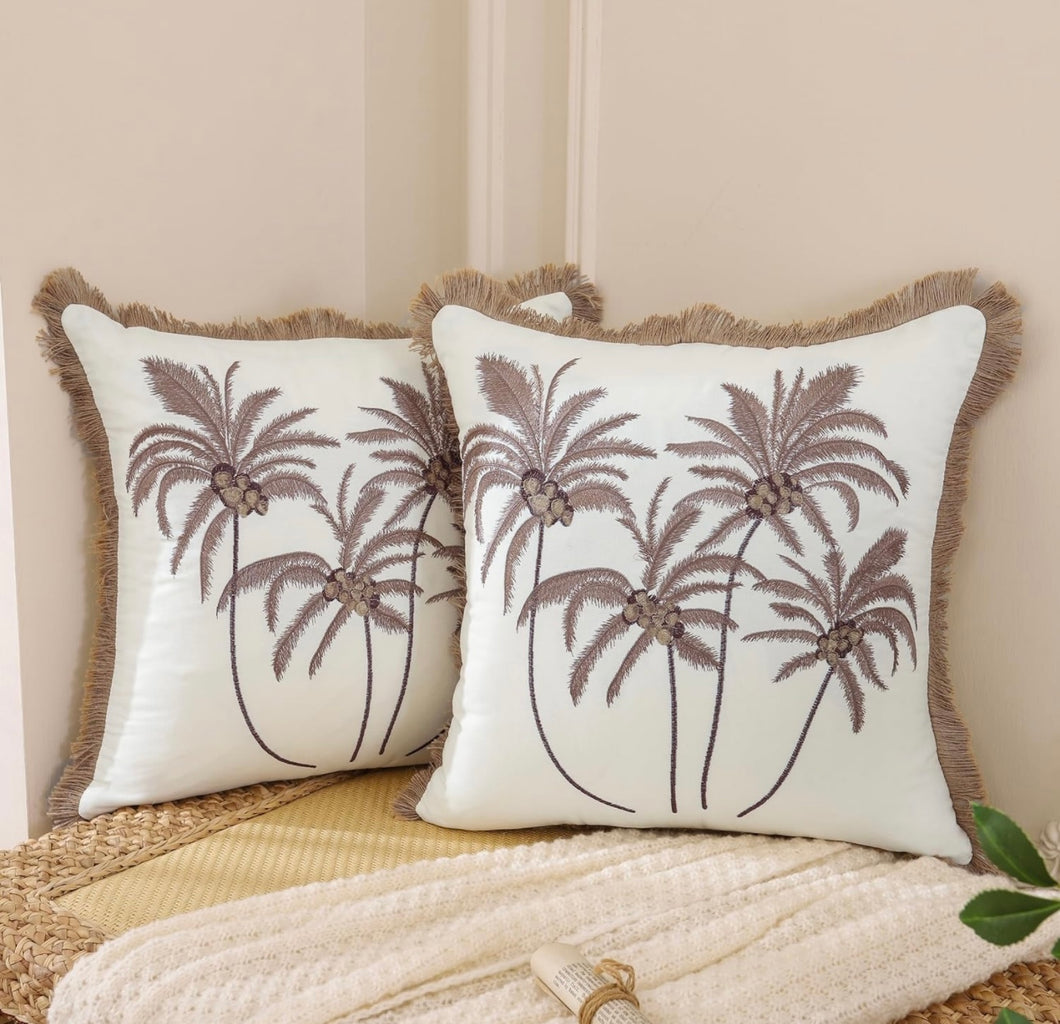 Palmtrees Embroidered Throw Pillow