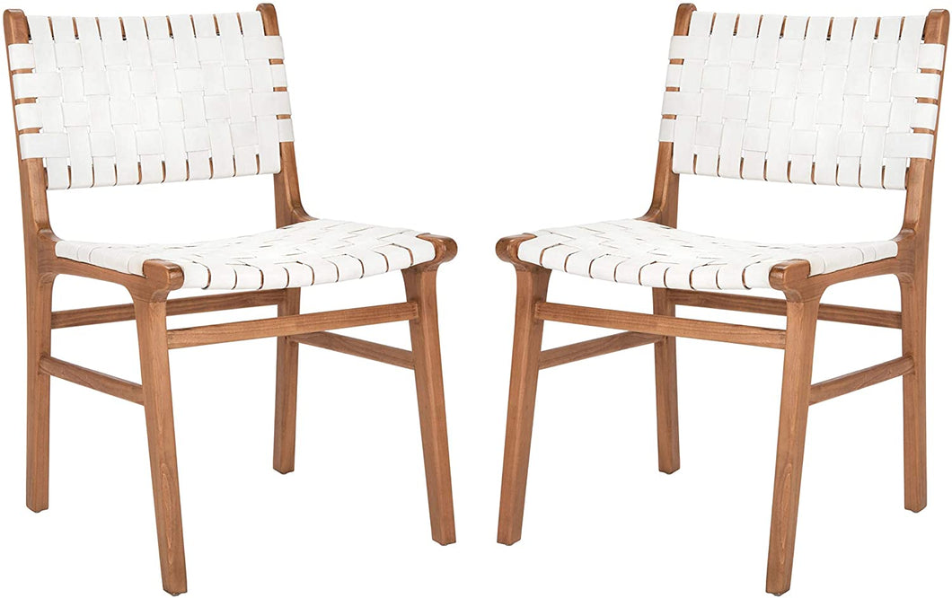 White Leather Woven Chairs