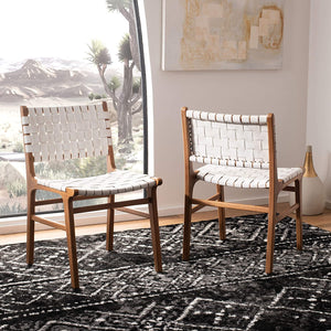 White Leather Woven Chairs