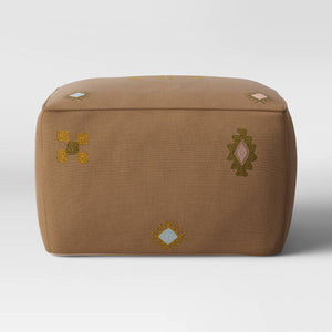Tribal Embroidered Pouf Brown