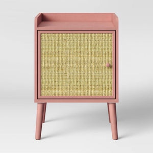 Pink Rattan and Wood Nightstand